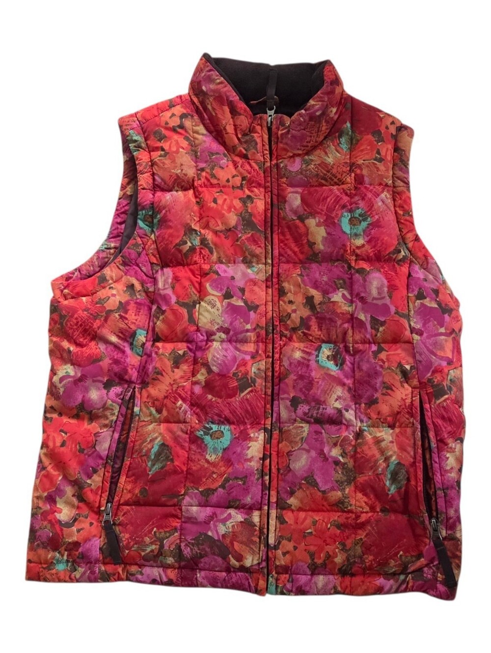 Eddie Bauer Womens Colorful Floral Goose Down Puffer Full Zip Vest Size Large